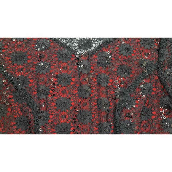 Blu Sage Black Red Lace Sparkle Top Women Small Holiday Party New Year Fancy - Picture 6 of 13